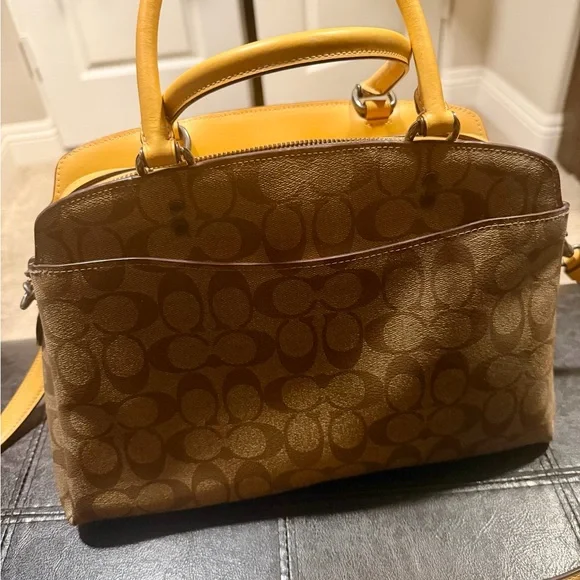 Coach Signature Beige and Yellow Satchel Purse - Picture 3 of 5
